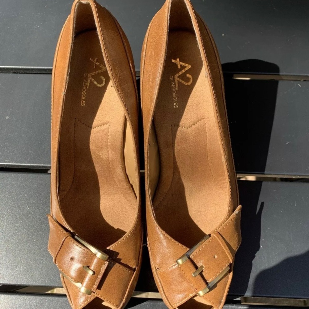 A2 AEROSOLES FAREWELL, VEGAN, BROWN, WEDGE, PEEP TOE, ROPE HEEL,  Sz. 8 New